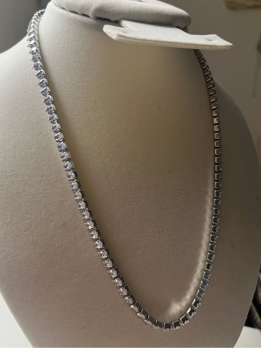 Cubic Zirconia Stainless Steel Silver Tone Tennis Necklace